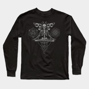 Occult Moth Meditating Skeleton Yoga Sacred Geometry Long Sleeve T-Shirt